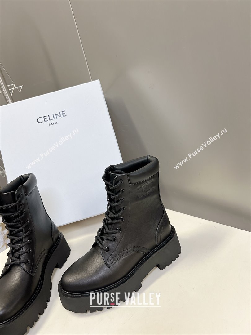 Celine Laced-up Platform Ankle Boots 5cm in Calfskin Leather Black 2025 CE102402 (MD-251024042)