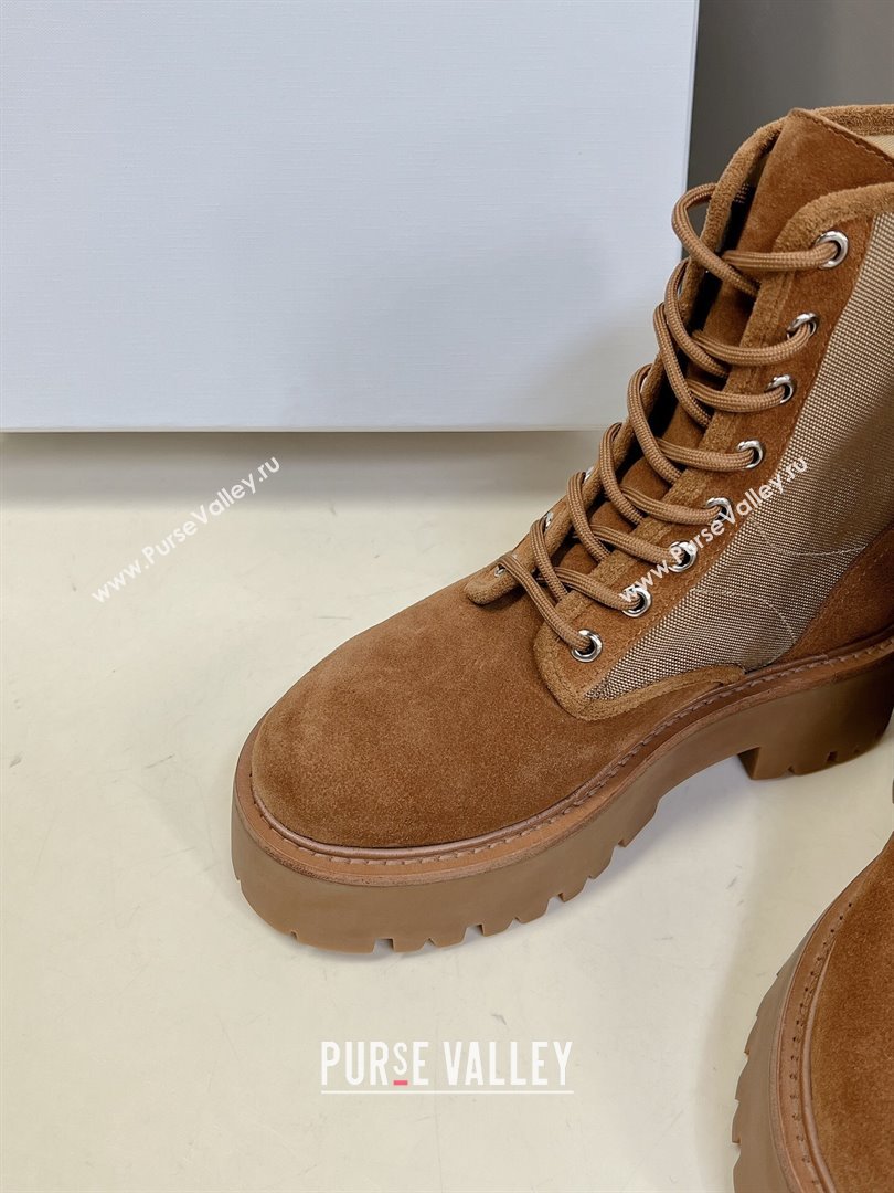 Celine Laced-up Platform Ankle Boots 5cm in Canvas and Calfskin Brown 2025 CE102402 (MD-251024046)