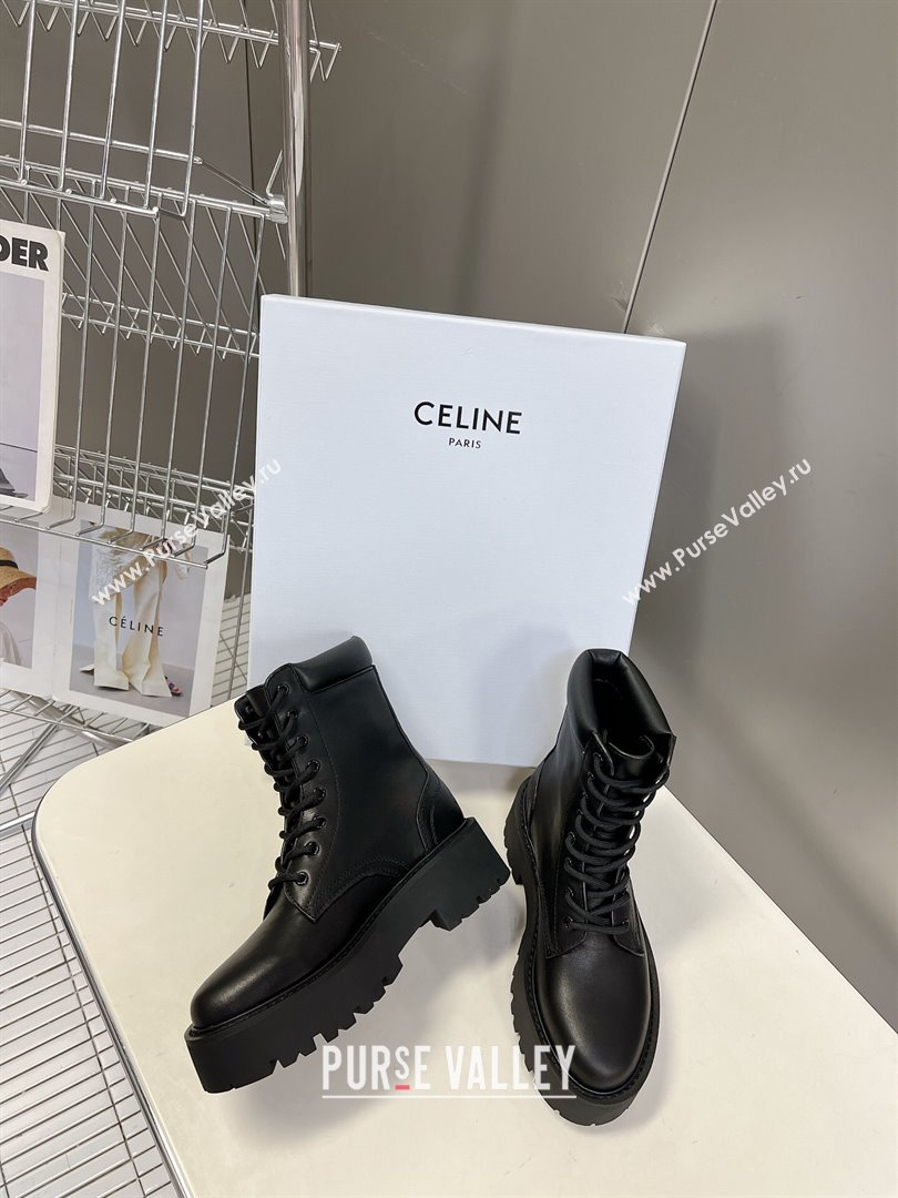 Celine Laced-up Platform Ankle Boots 5cm in Calfskin Leather Black 2025 CE102402 (MD-251024042)