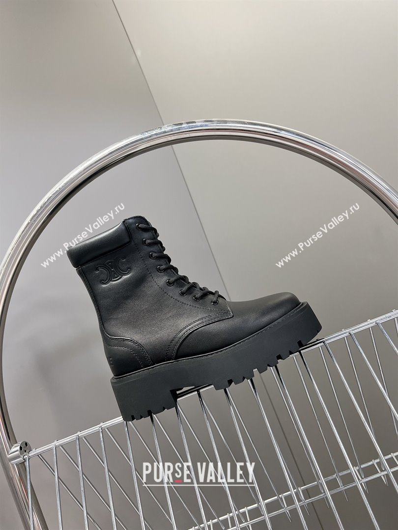 Celine Laced-up Platform Ankle Boots 5cm in Calfskin Leather Black 2025 CE102402 (MD-251024042)