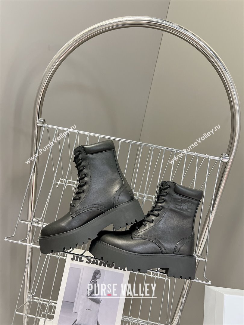 Celine Laced-up Platform Ankle Boots 5cm in Calfskin Leather Black 2025 CE102402 (MD-251024042)
