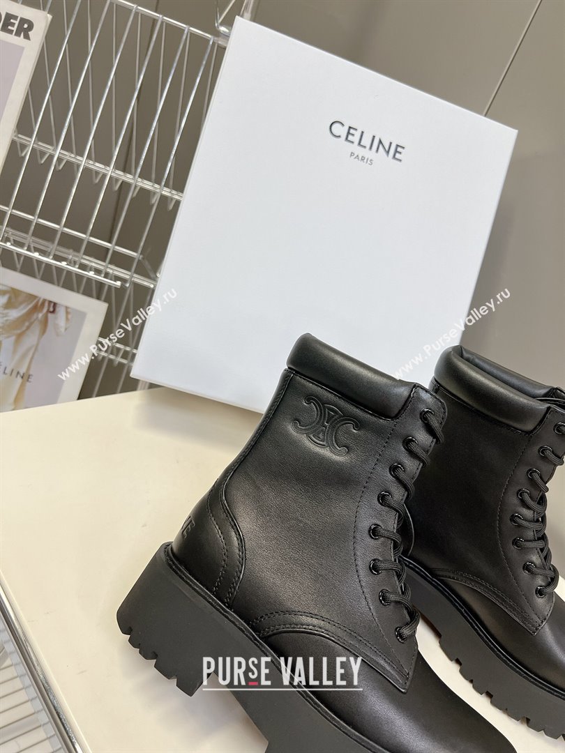 Celine Laced-up Platform Ankle Boots 5cm in Calfskin Leather Black 2025 CE102402 (MD-251024042)