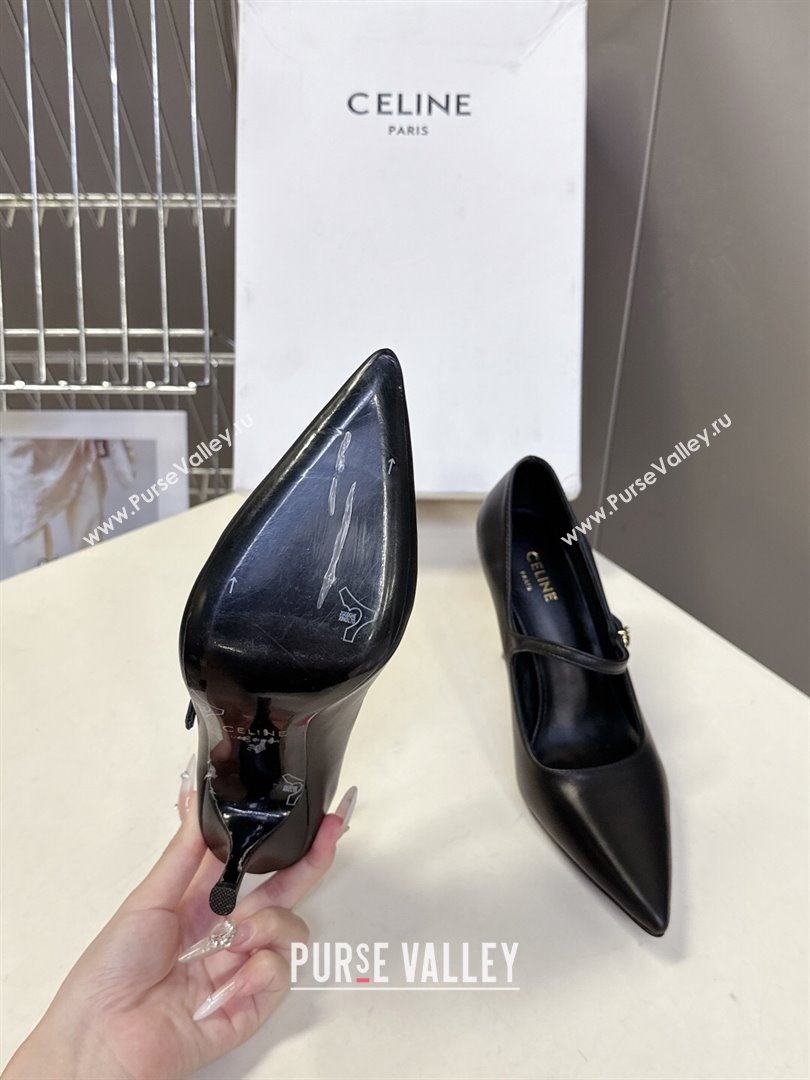 Celine Judy Strappy Mary Janes Pumps 8.5cm in Calfskin Leather Black 2025 (MD-251024078)