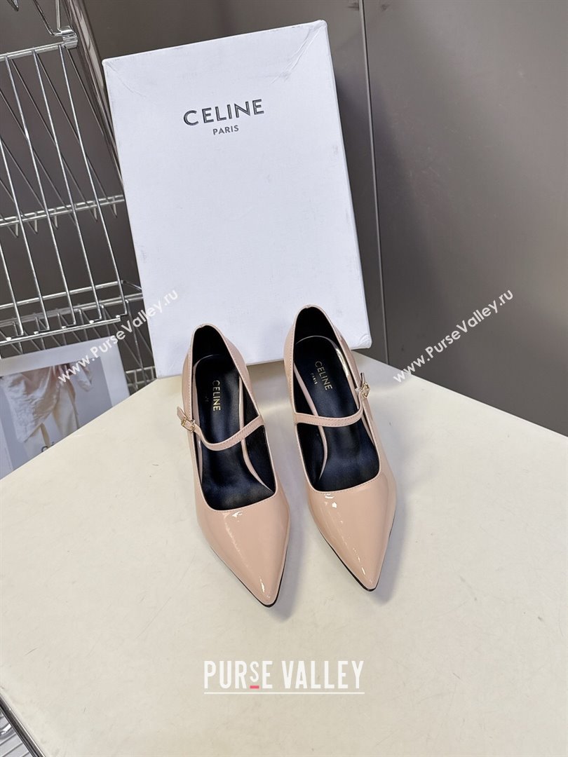 Celine Judy Strappy Mary Janes Pumps 8.5cm in Patent Leather Light Pink 2025 (MD-251024079)