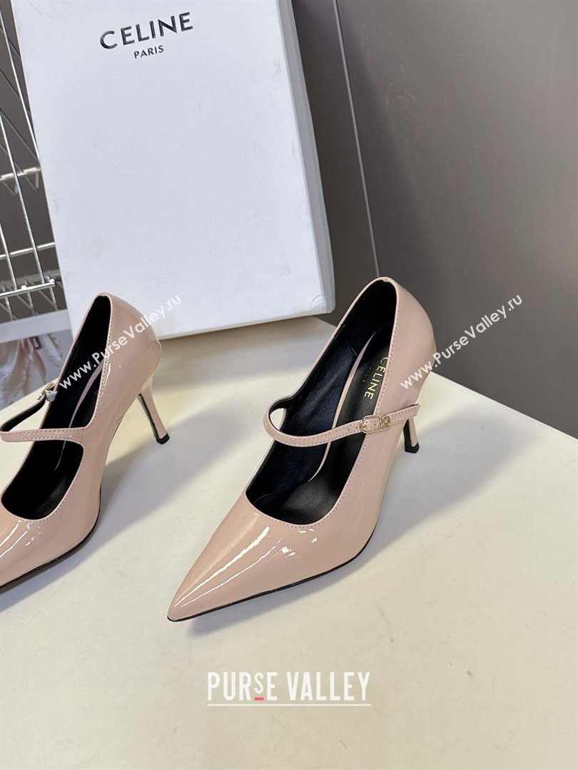 Celine Judy Strappy Mary Janes Pumps 8.5cm in Patent Leather Light Pink 2025 (MD-251024079)