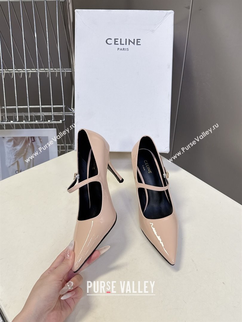Celine Judy Strappy Mary Janes Pumps 8.5cm in Patent Leather Light Pink 2025 (MD-251024079)