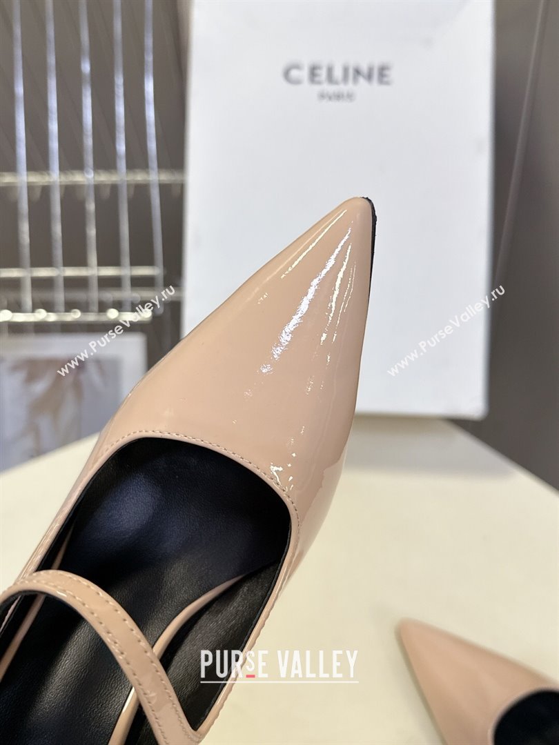 Celine Judy Strappy Mary Janes Pumps 8.5cm in Patent Leather Light Pink 2025 (MD-251024079)