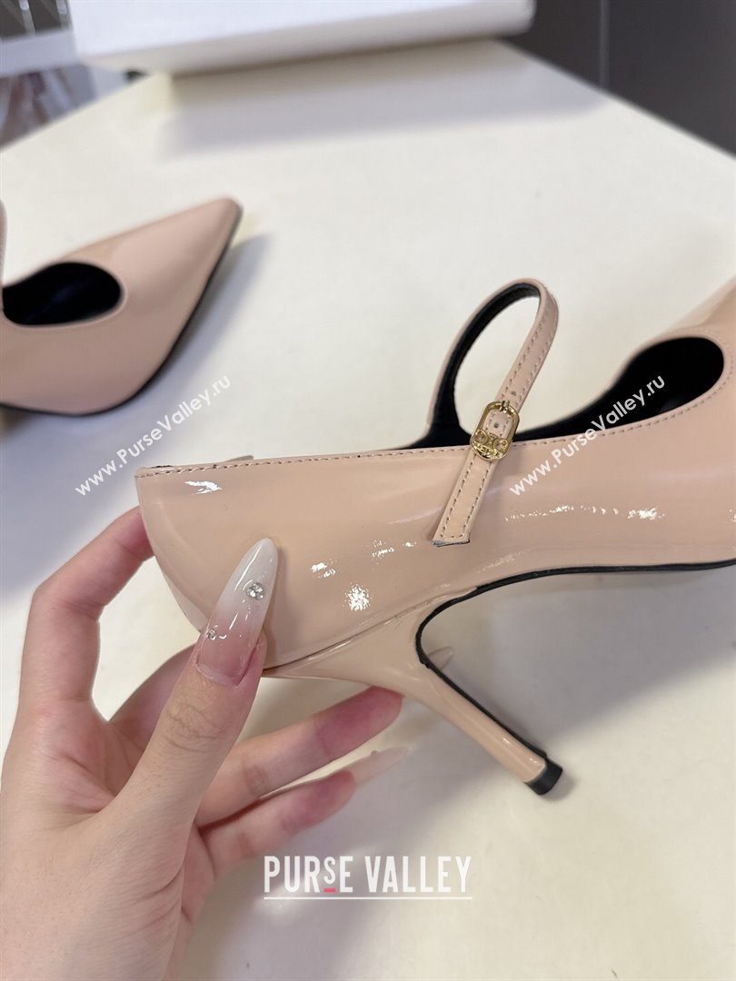 Celine Judy Strappy Mary Janes Pumps 8.5cm in Patent Leather Light Pink 2025 (MD-251024079)