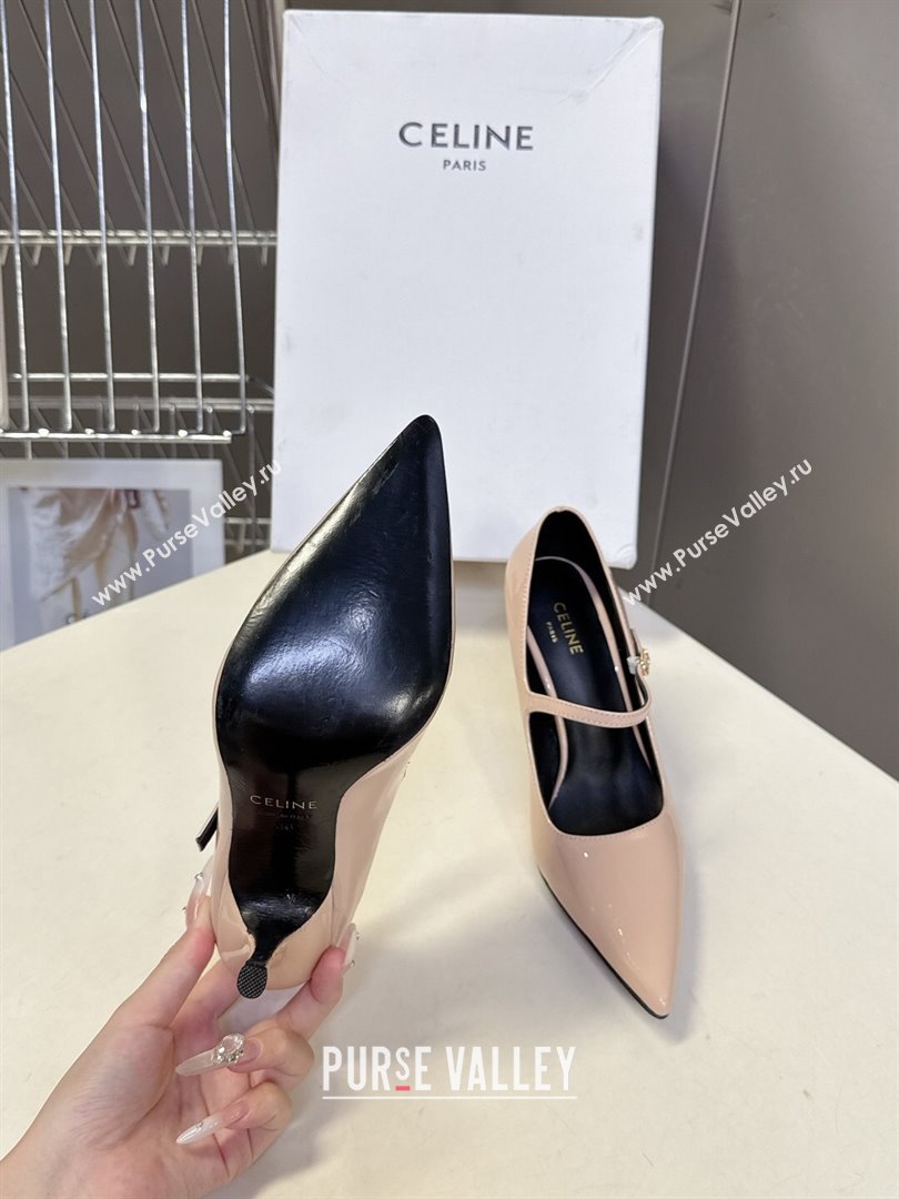 Celine Judy Strappy Mary Janes Pumps 8.5cm in Patent Leather Light Pink 2025 (MD-251024079)