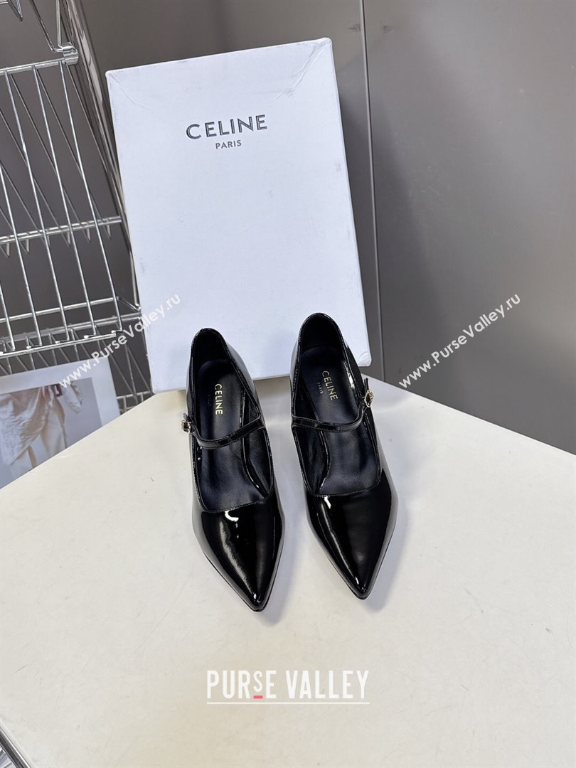 Celine Judy Strappy Mary Janes Pumps 8.5cm in Patent Leather Black 2025 (MD-251024080)
