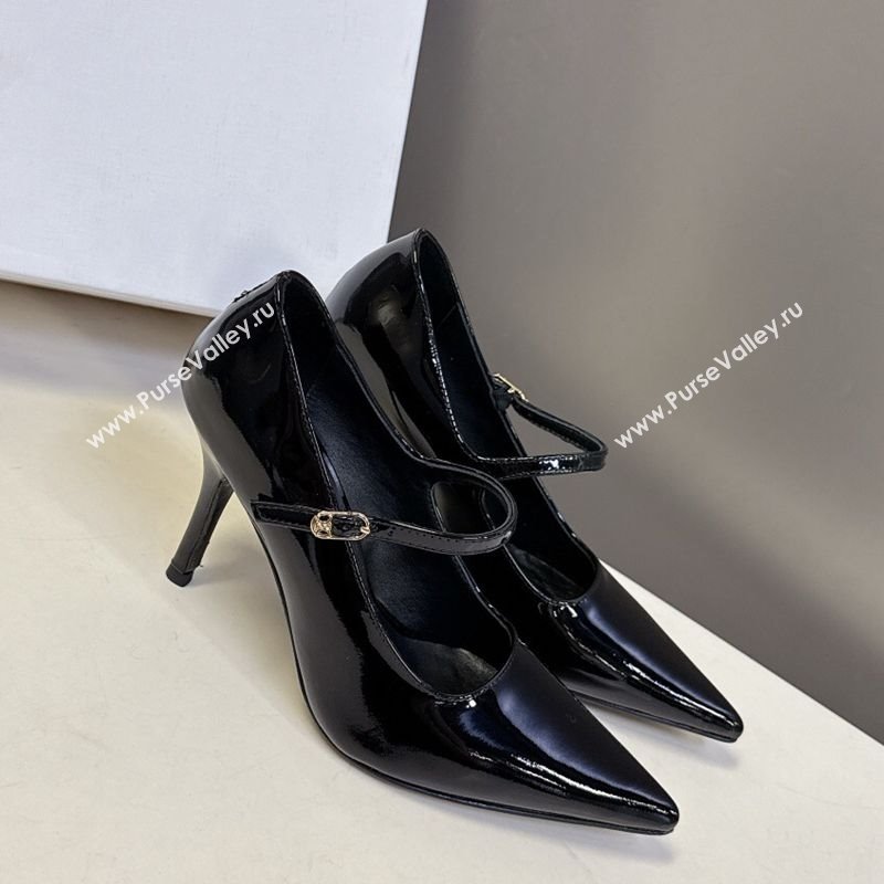 Celine Judy Strappy Mary Janes Pumps 8.5cm in Patent Leather Black 2025 (MD-251024080)