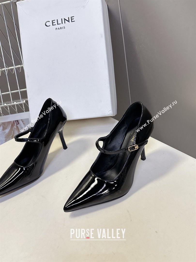 Celine Judy Strappy Mary Janes Pumps 8.5cm in Patent Leather Black 2025 (MD-251024080)