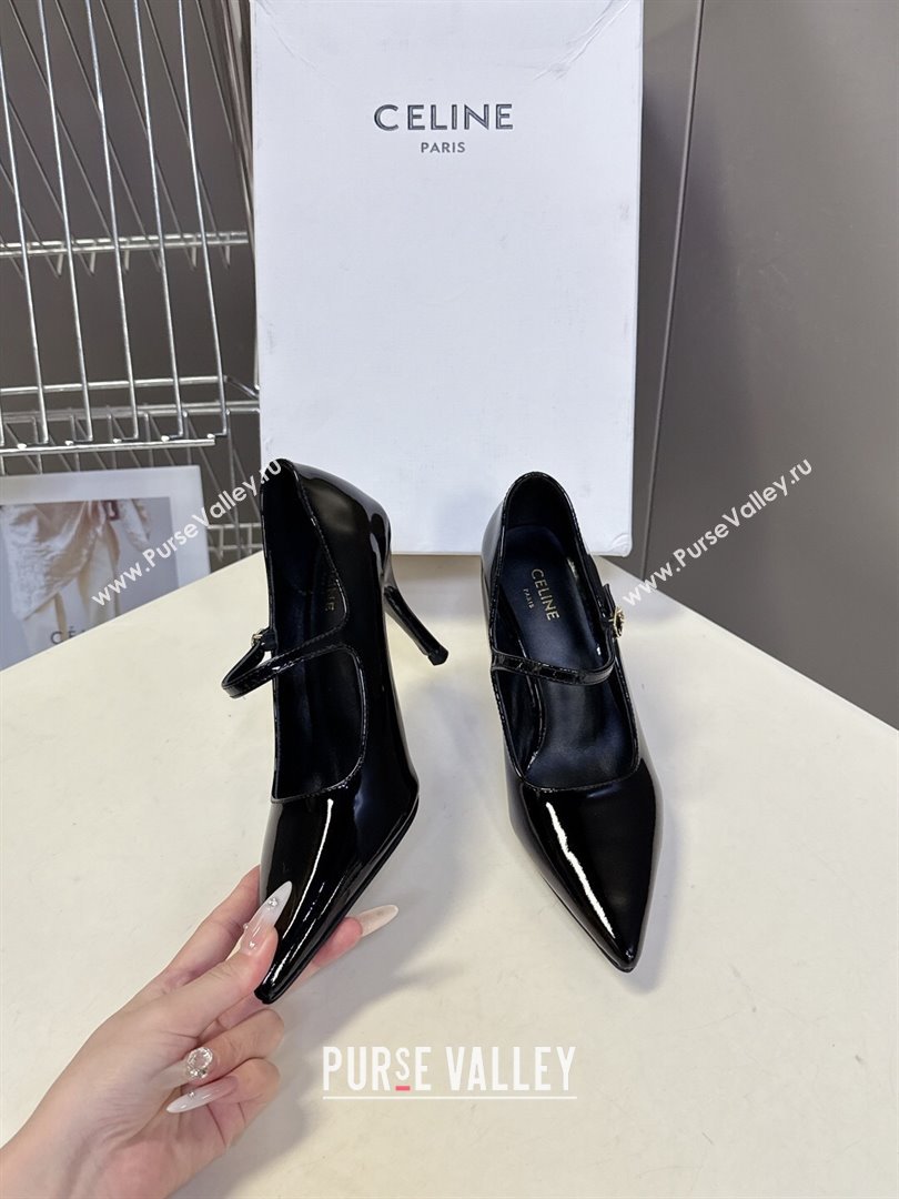 Celine Judy Strappy Mary Janes Pumps 8.5cm in Patent Leather Black 2025 (MD-251024080)