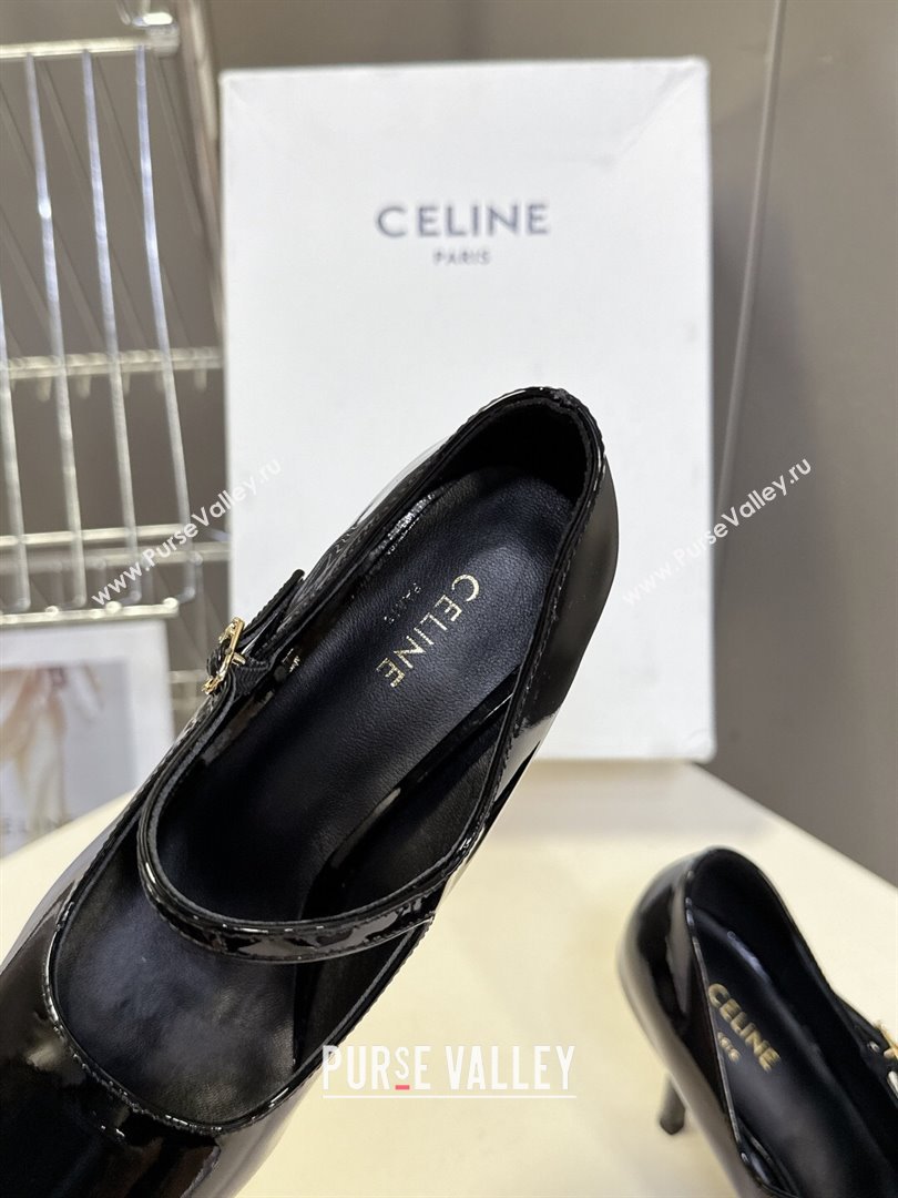 Celine Judy Strappy Mary Janes Pumps 8.5cm in Patent Leather Black 2025 (MD-251024080)