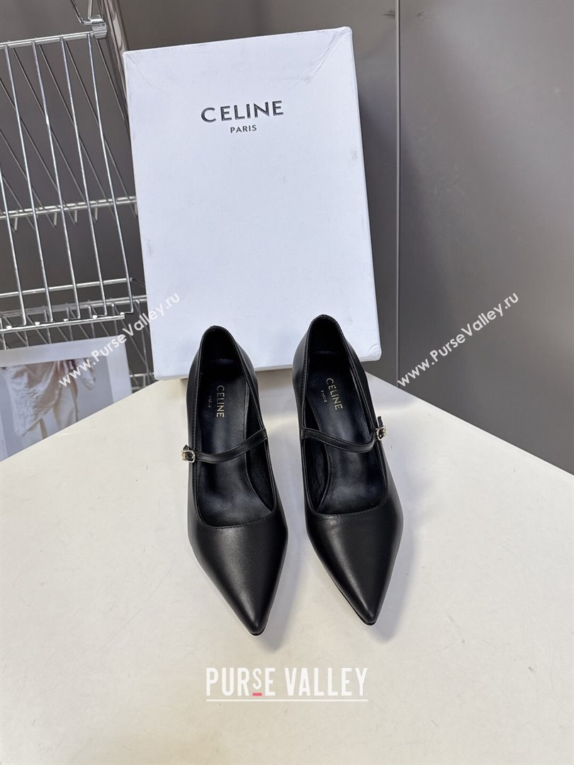 Celine Judy Strappy Mary Janes Pumps 8.5cm in Calfskin Leather Black 2025 (MD-251024078)
