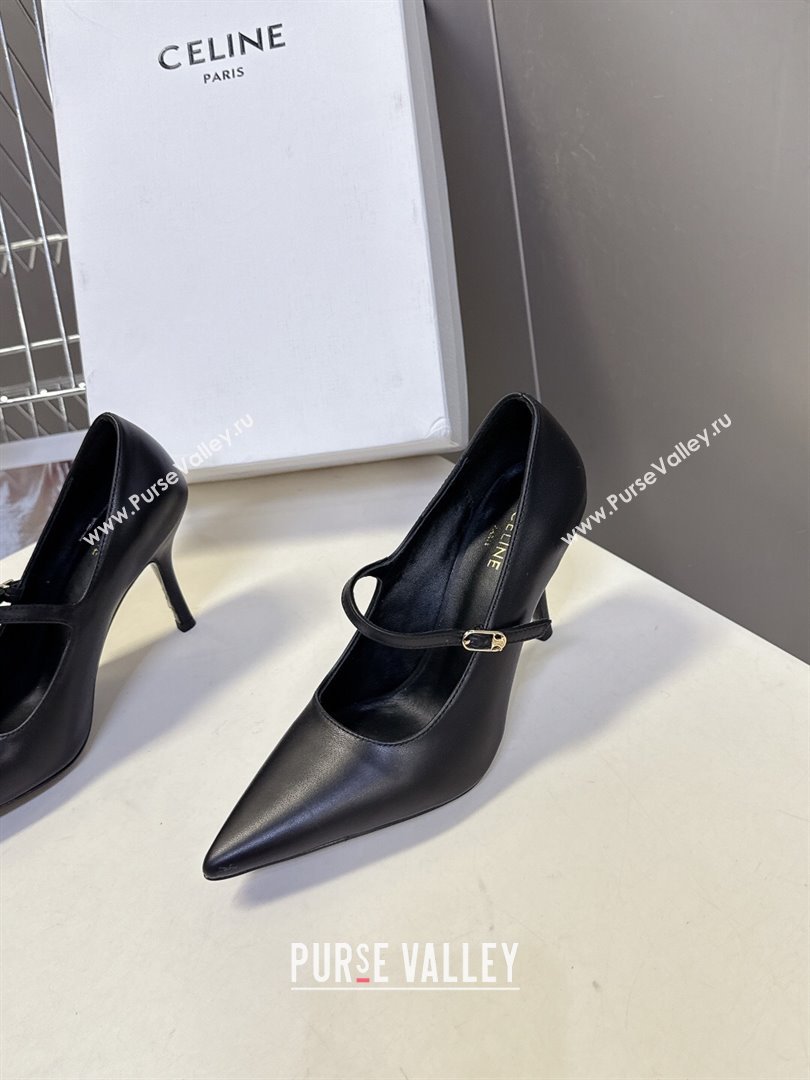 Celine Judy Strappy Mary Janes Pumps 8.5cm in Calfskin Leather Black 2025 (MD-251024078)