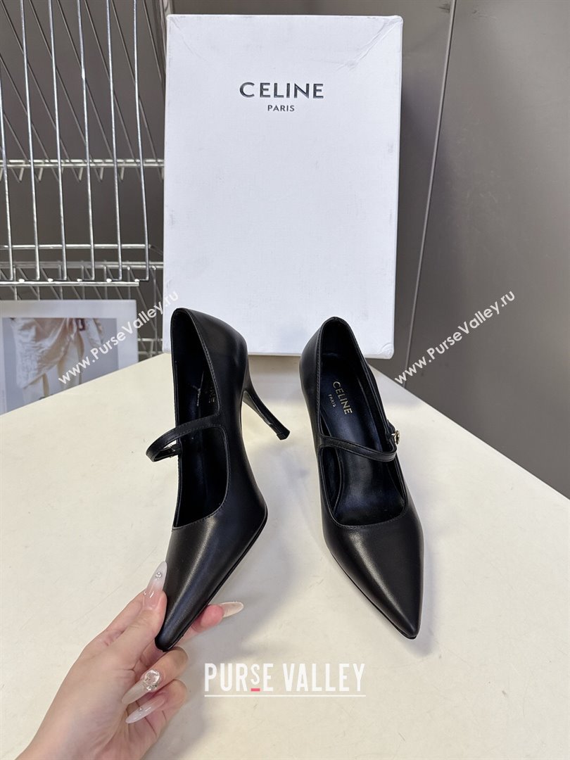 Celine Judy Strappy Mary Janes Pumps 8.5cm in Calfskin Leather Black 2025 (MD-251024078)