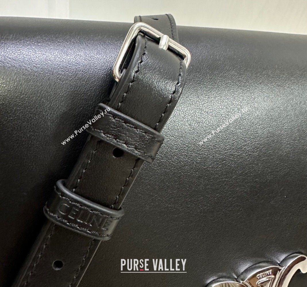 Celine Medium Besace Triomphe Shoulder Bag in Supple Calfskin Leather Black/Silver 2025 114453 (BL-251124042)