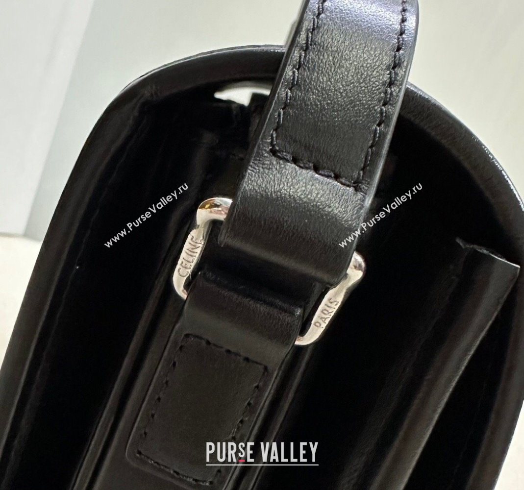 Celine Medium Besace Triomphe Shoulder Bag in Supple Calfskin Leather Black/Silver 2025 114453 (BL-251124042)