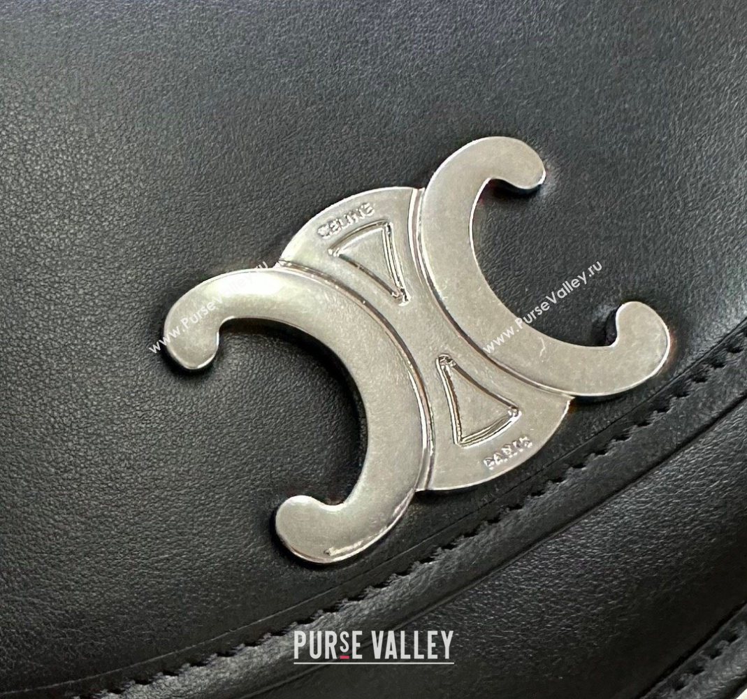 Celine Medium Besace Triomphe Shoulder Bag in Supple Calfskin Leather Black/Silver 2025 114453 (BL-251124042)