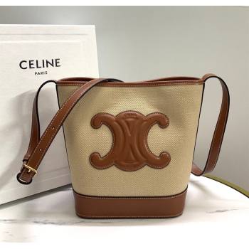 Celine Small Bucket Cuir Triomphe Bag in Textile and Calfskin 198242 Beige/Brown 2025 (BL-251124049)