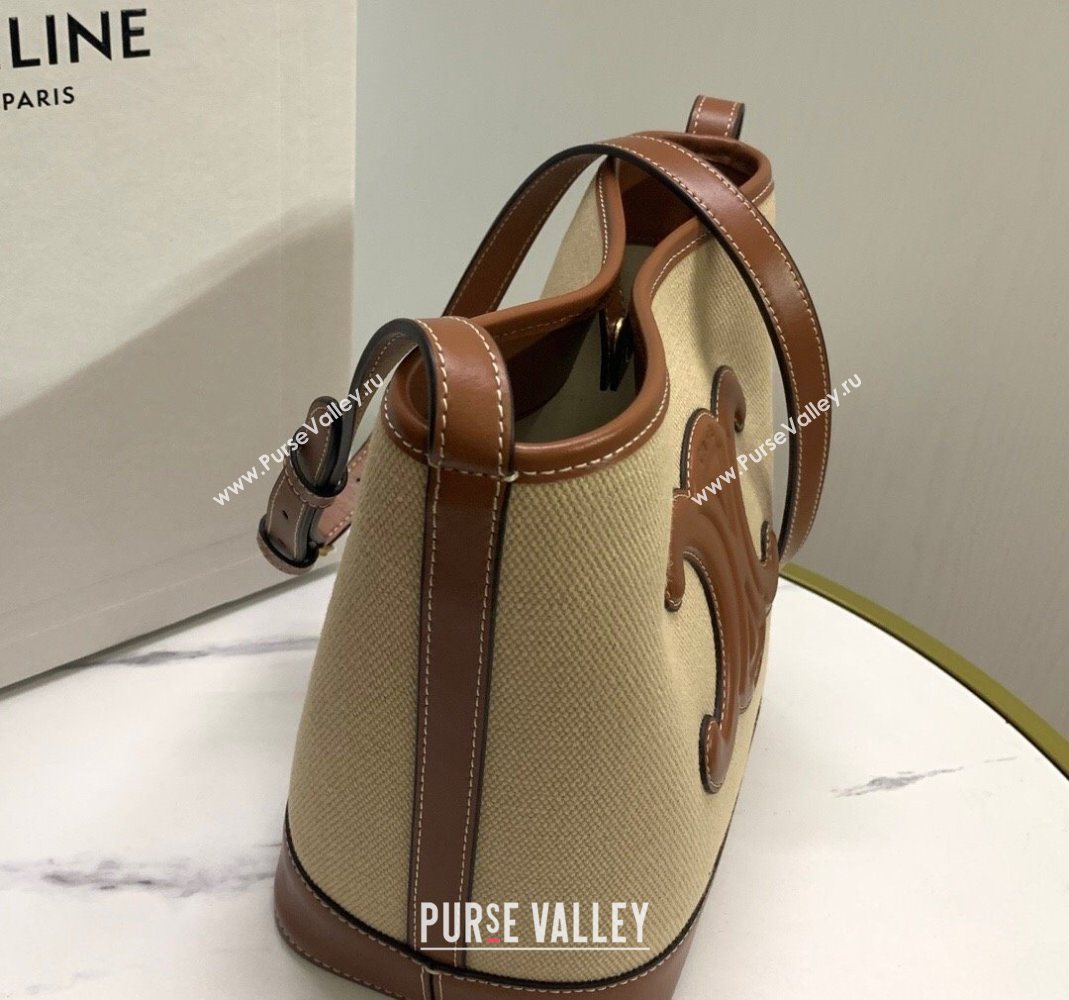 Celine Small Bucket Cuir Triomphe Bag in Textile and Calfskin 198242 Beige/Brown 2025 (BL-251124049)