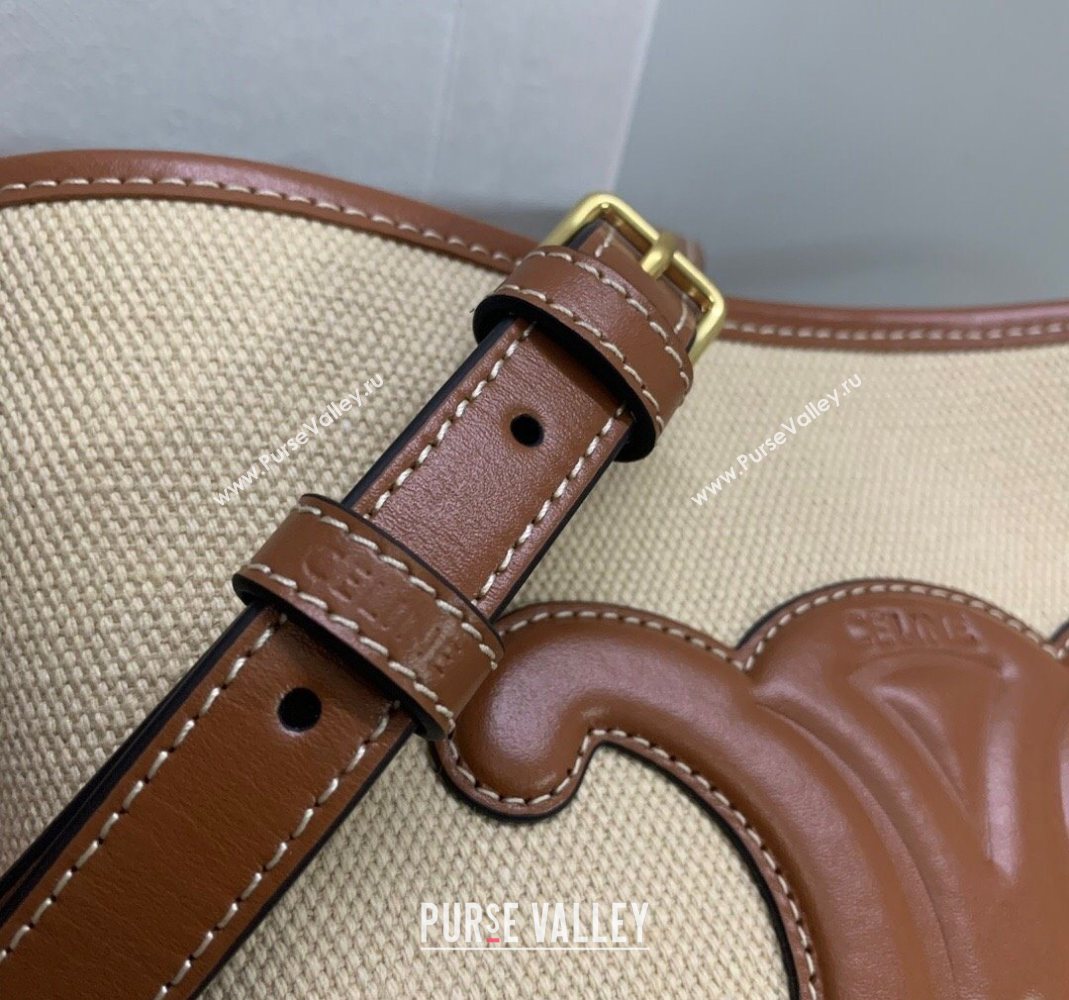 Celine Small Bucket Cuir Triomphe Bag in Textile and Calfskin 198242 Beige/Brown 2025 (BL-251124049)