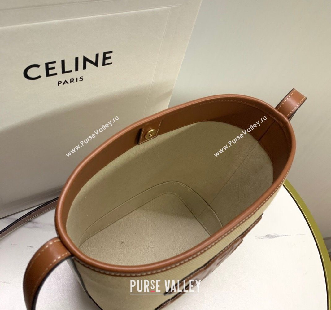 Celine Small Bucket Cuir Triomphe Bag in Textile and Calfskin 198242 Beige/Brown 2025 (BL-251124049)