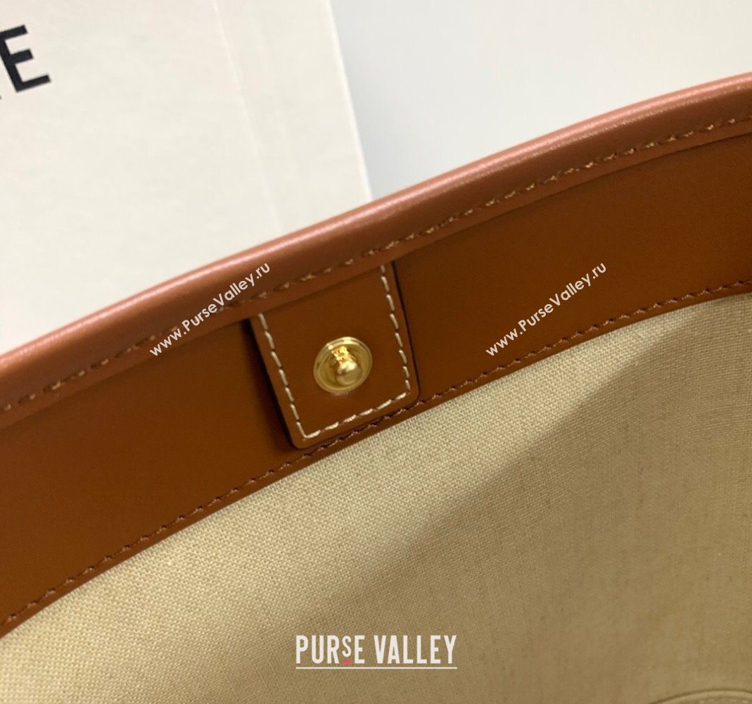 Celine Small Bucket Cuir Triomphe Bag in Textile and Calfskin 198242 Beige/Brown 2025 (BL-251124049)