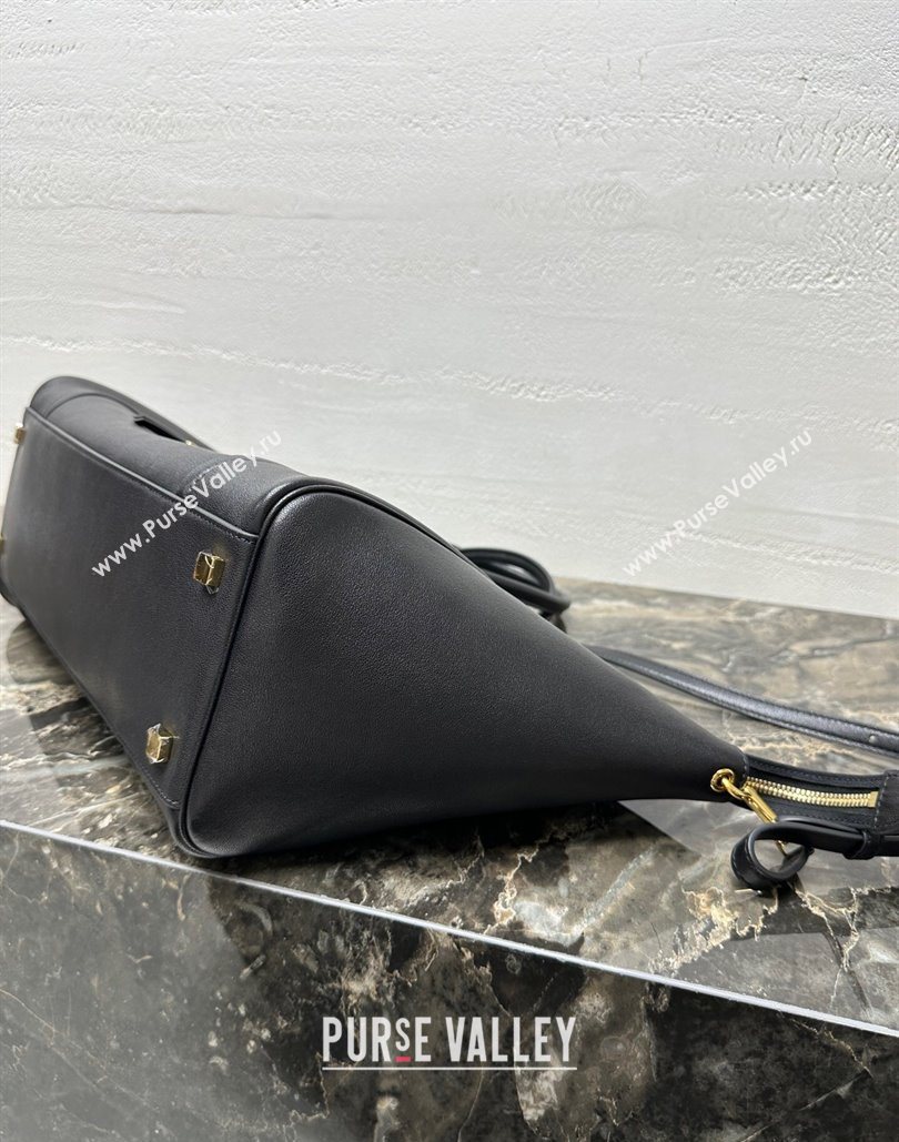 Celine Medium New Luggage Top Handle Bag in Supple Shiny Lambskin Leather Black 2025 123693 (BL-251124050)