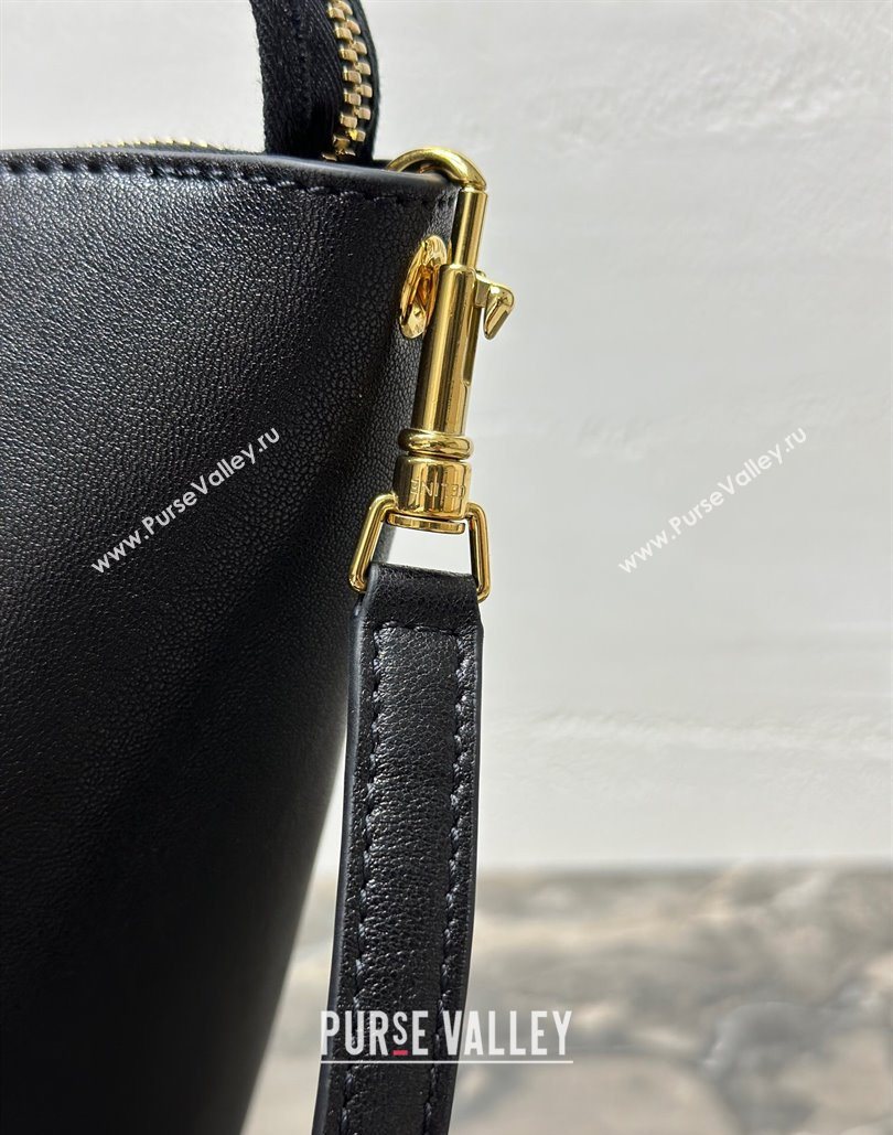 Celine Medium New Luggage Top Handle Bag in Supple Shiny Lambskin Leather Black 2025 123693 (BL-251124050)