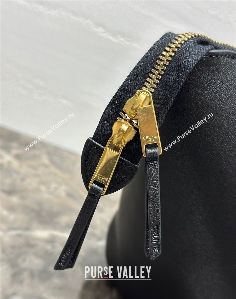 Celine Medium New Luggage Top Handle Bag in Supple Shiny Lambskin Leather Black 2025 123693 (BL-251124050)