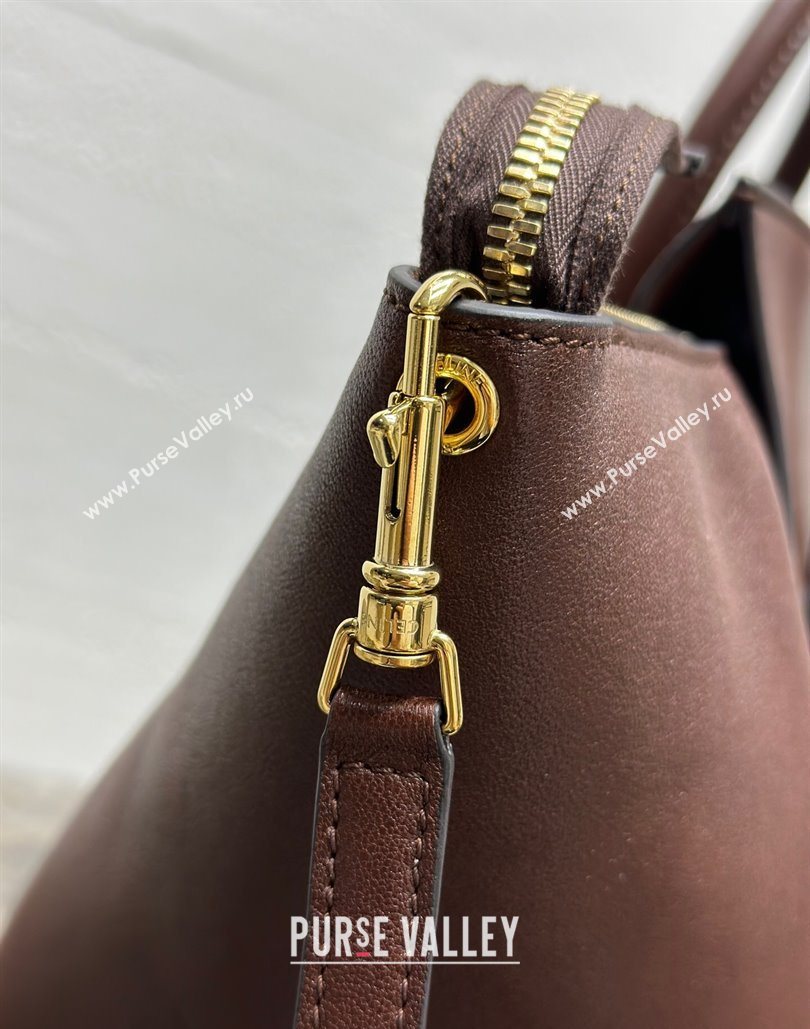 Celine Medium New Luggage Top Handle Bag in Supple Shiny Lambskin Leather Dark Brown 2025 123693 (BL-251124051)