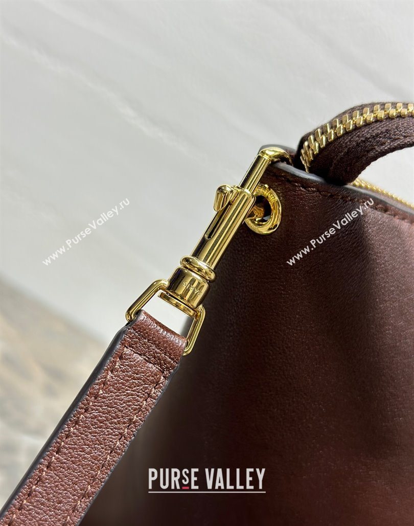 Celine Medium New Luggage Top Handle Bag in Supple Shiny Lambskin Leather Dark Brown 2025 123693 (BL-251124051)