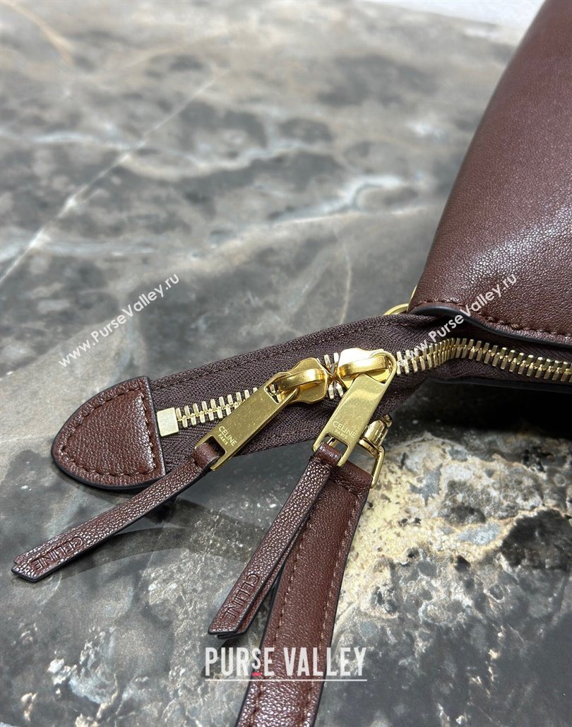 Celine Medium New Luggage Top Handle Bag in Supple Shiny Lambskin Leather Dark Brown 2025 123693 (BL-251124051)