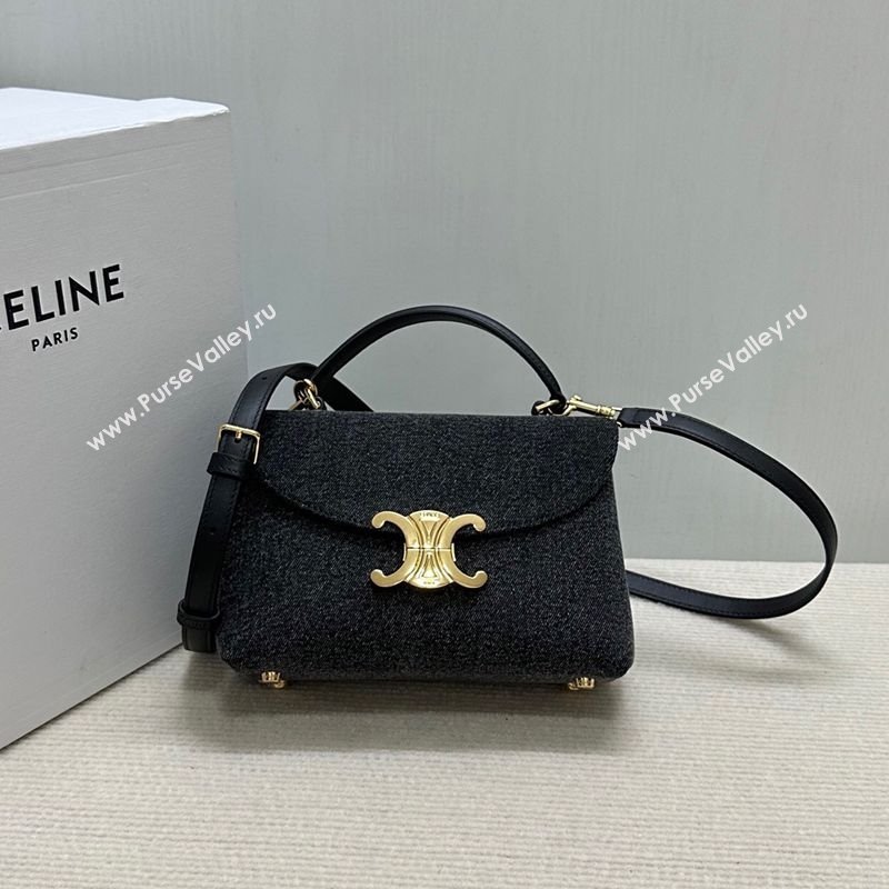 Celine Teen Nino Bag in Triomphe Denim Black 2025 118112 (BL-251124052)