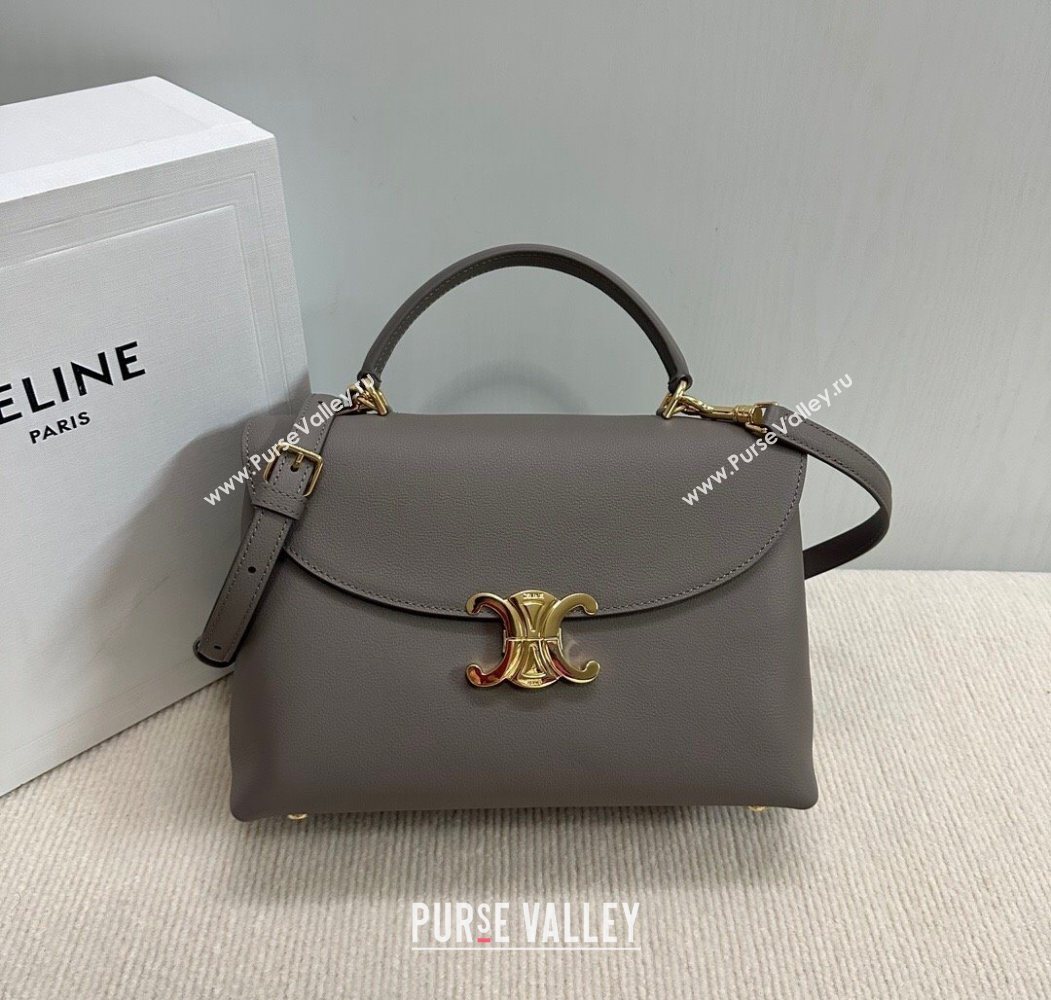Celine Medium Nino Top Handle bag in Supple Calfskin Stone Grey 2025 117523 (BL-251124054)