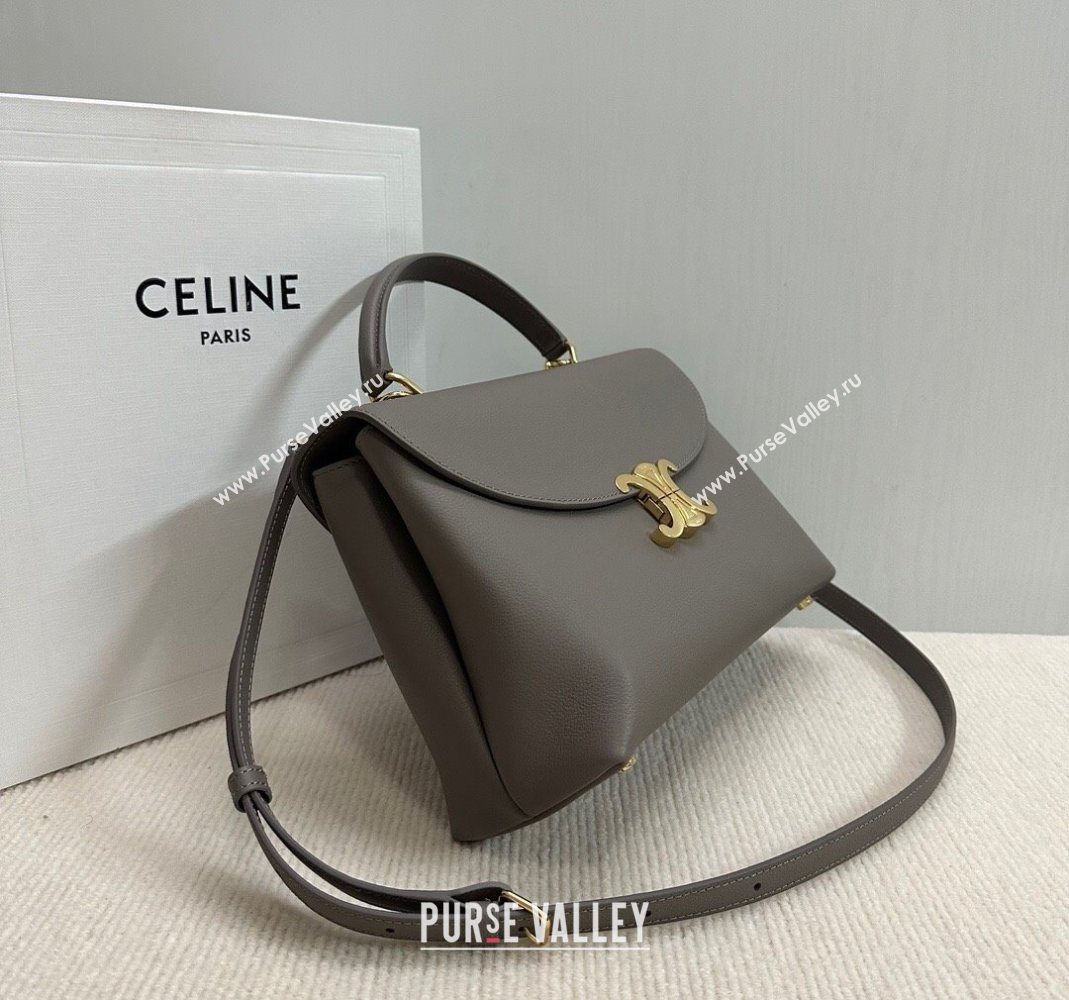 Celine Medium Nino Top Handle bag in Supple Calfskin Stone Grey 2025 117523 (BL-251124054)