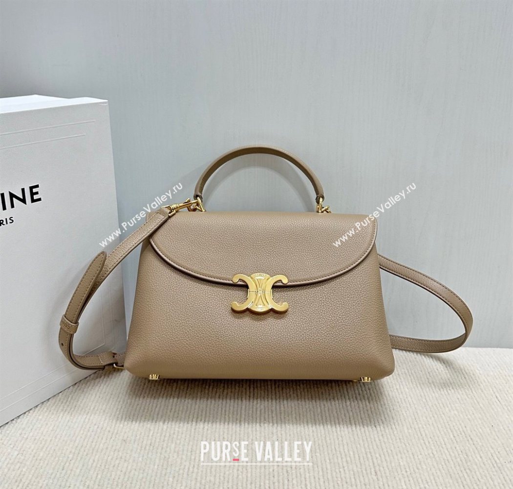 Celine Medium Nino Top Handle bag in Supple Calfskin Smoke Brown 2025 117523 (BL-251124057)