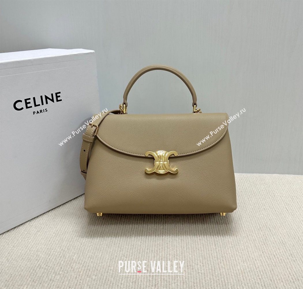 Celine Medium Nino Top Handle bag in Supple Calfskin Cappuccino Beige 2025 117523 (BL-251124058)