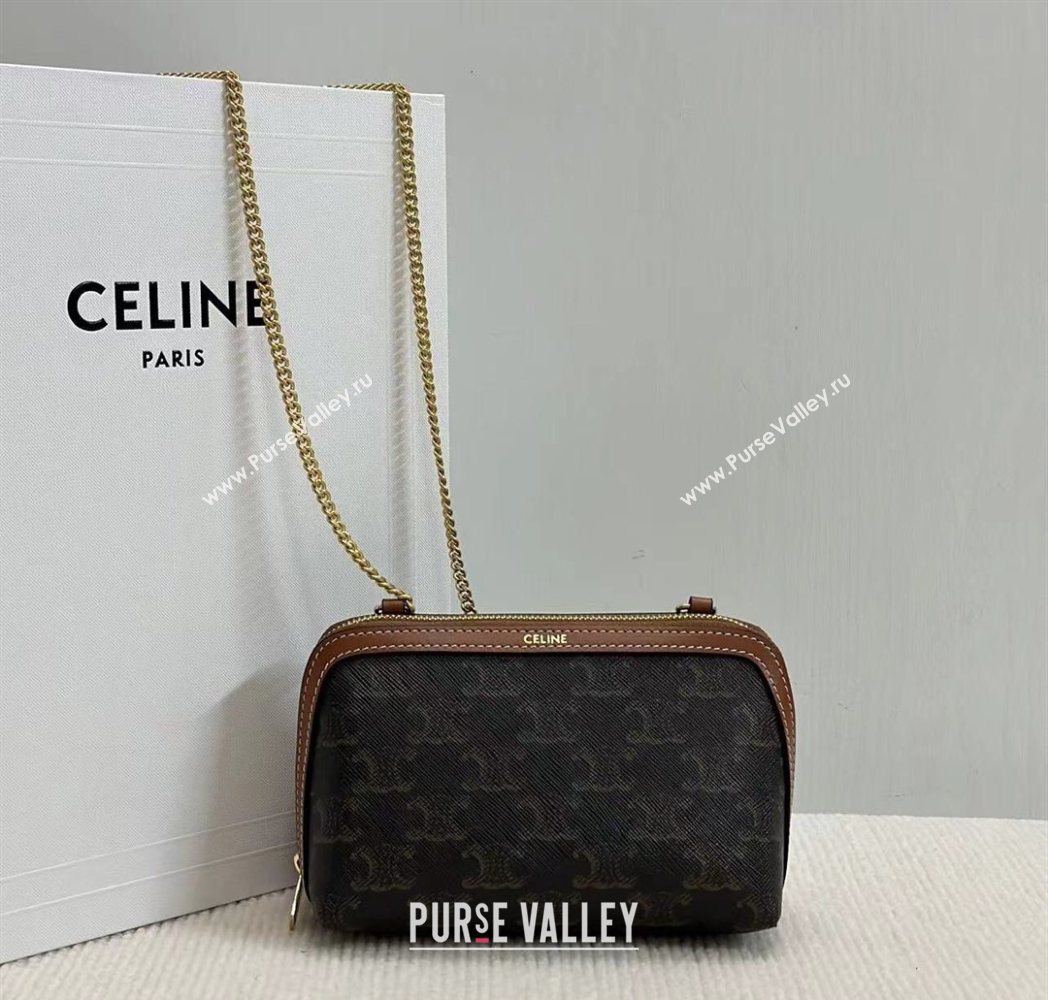 Celine Clutch On Chain Mini Bag in Triomphe Canvas and Lambskin 2025 10E382 (BL-251124066)