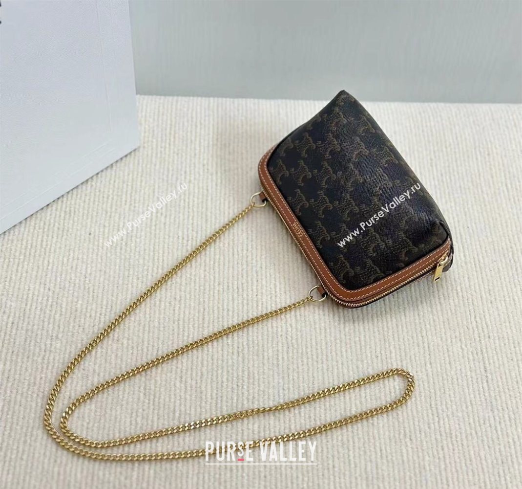 Celine Clutch On Chain Mini Bag in Triomphe Canvas and Lambskin 2025 10E382 (BL-251124066)