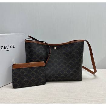 Celine Soft Shopping Bag in Triomphe Canvas and Calfskin Leather 2025 123912 (BL-251124067)