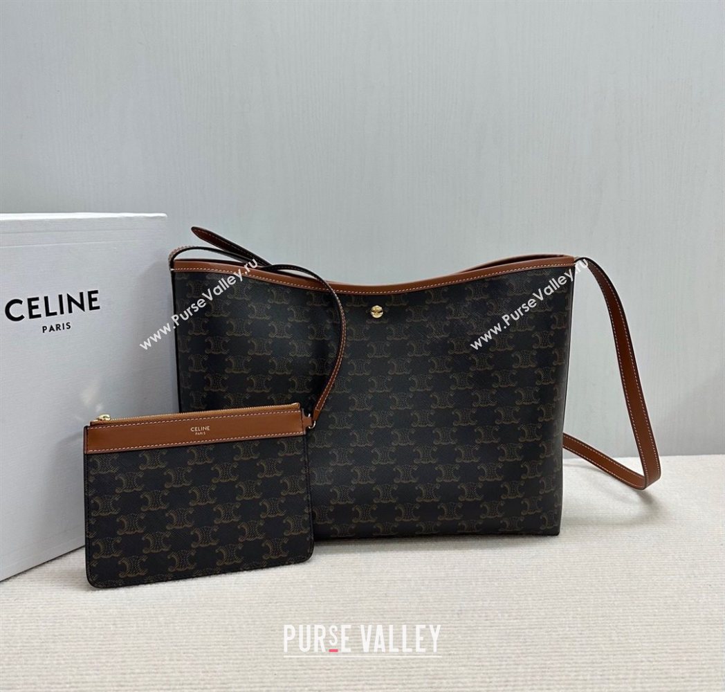 Celine Soft Shopping Bag in Triomphe Canvas and Calfskin Leather 2025 123912 (BL-251124067)