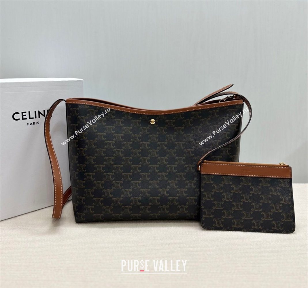 Celine Soft Shopping Bag in Triomphe Canvas and Calfskin Leather 2025 123912 (BL-251124067)