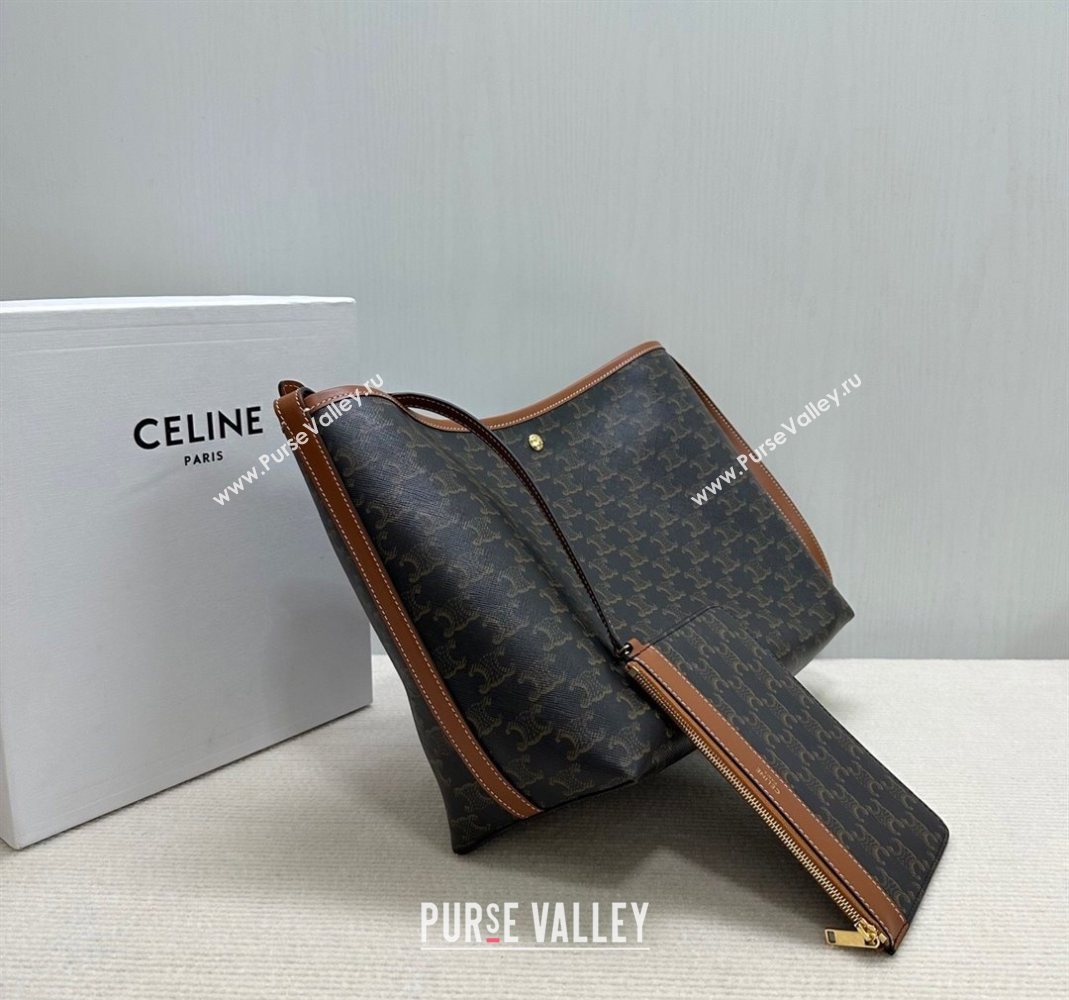 Celine Soft Shopping Bag in Triomphe Canvas and Calfskin Leather 2025 123912 (BL-251124067)