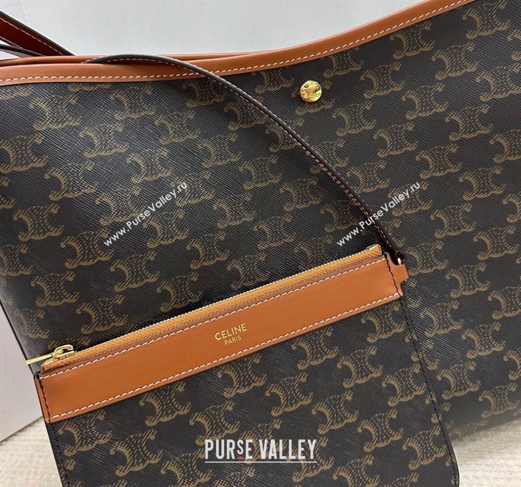 Celine Soft Shopping Bag in Triomphe Canvas and Calfskin Leather 2025 123912 (BL-251124067)