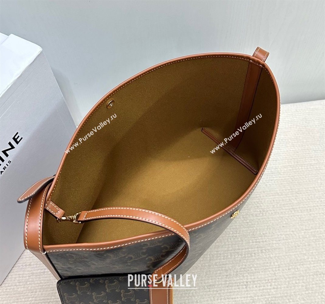 Celine Soft Shopping Bag in Triomphe Canvas and Calfskin Leather 2025 123912 (BL-251124067)