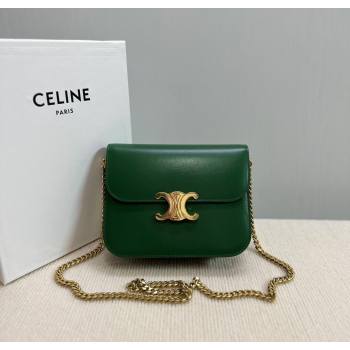 Celine College Triomphe Chain Bag in Calfskin Leather Forest Green 2025 113583 (BL-251124038)