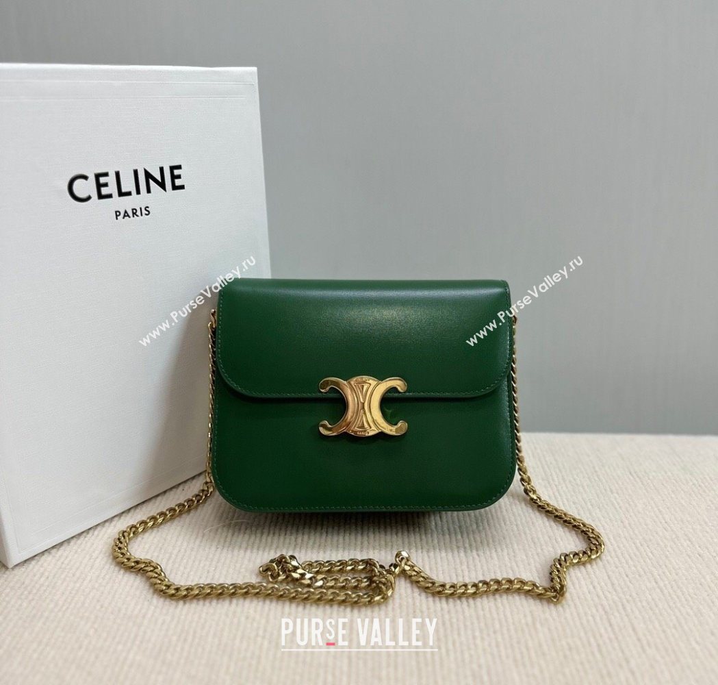 Celine College Triomphe Chain Bag in Calfskin Leather Forest Green 2025 113583 (BL-251124038)